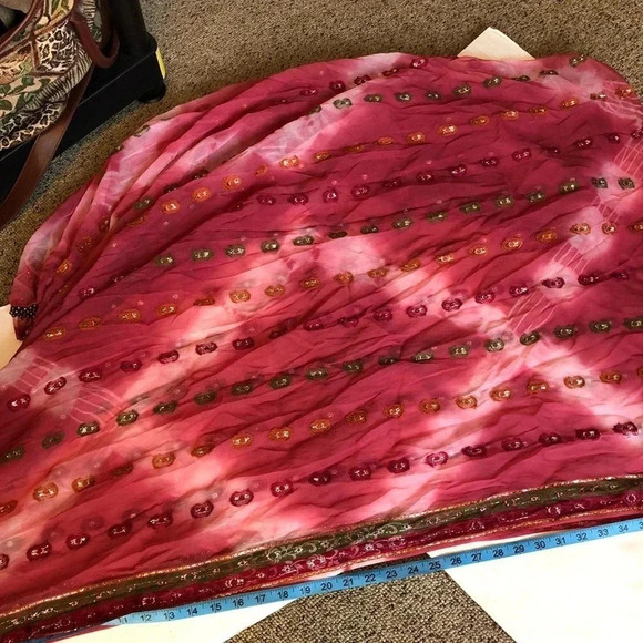 Beautiful Indian Scarf Size L84”xW35” Sequin Bead Embroidery - Picture 5 of 6